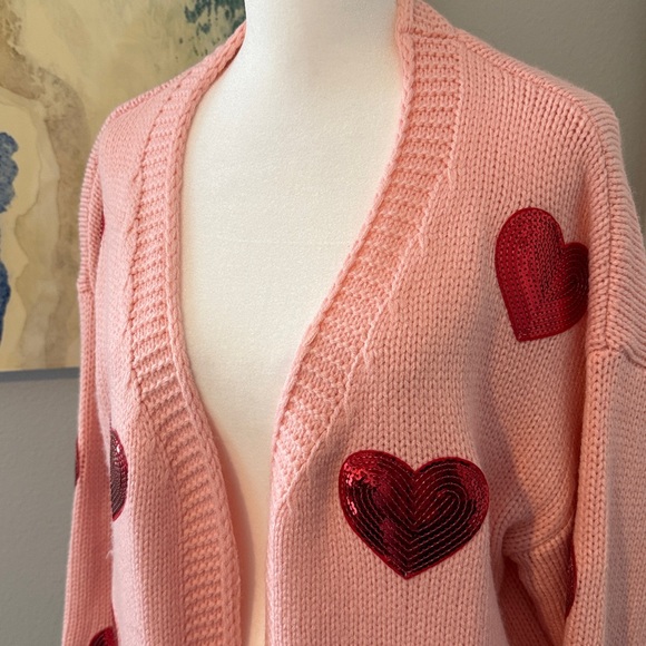 Oversized Sequin Heart Cardigan in Blush - Picture 2 of 6